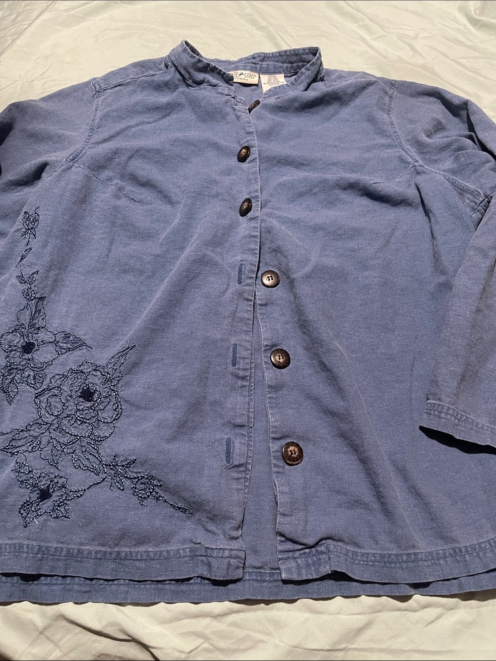White Stag Blue Embroidered Button-Down Shirt Jacket